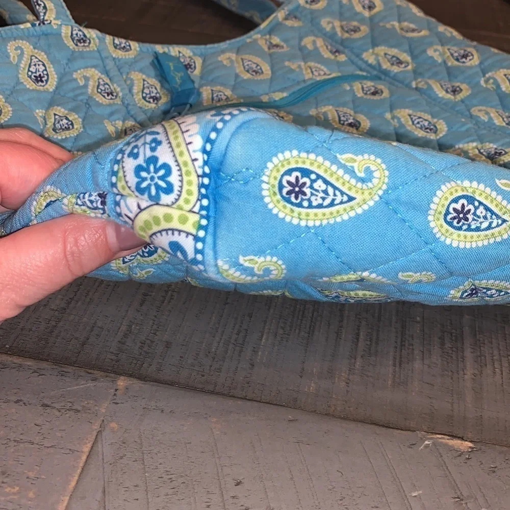 Vera Bradley Blue Paisley Quilted Cotton Tote Bag Shoulder Purse Bermuda Blue
